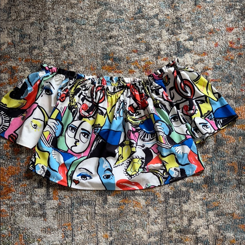 Colorful Abstract Off-Shoulder Top